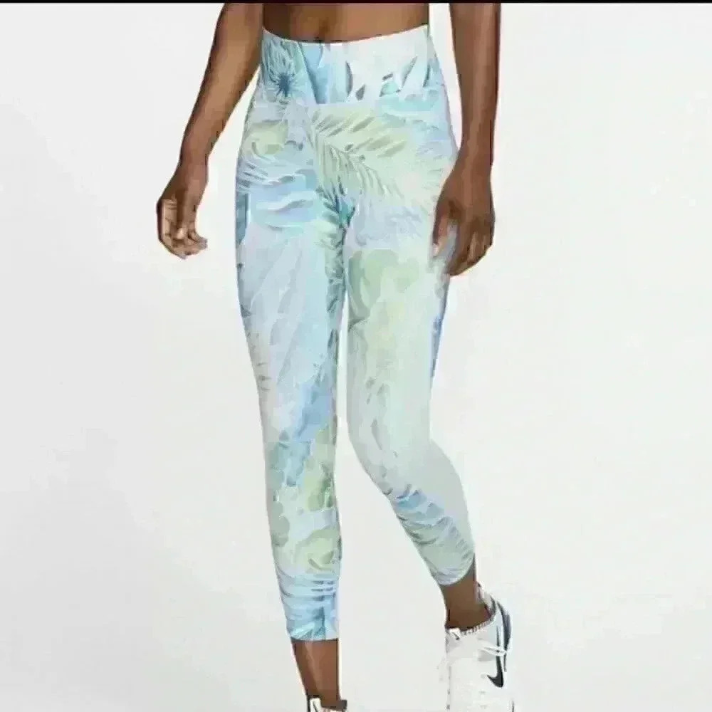 NIKE Blue/green/white/pink tropical print tights in Sz XS | Worn Once
